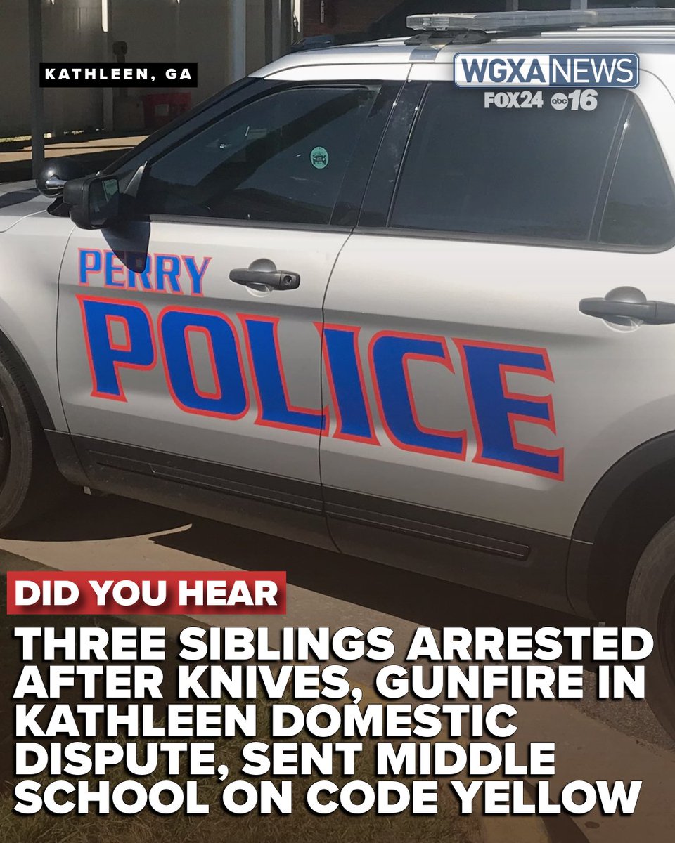 WGXAnews's tweet photo. Three siblings were arrested and charged with aggravated assault following a domestic dispute involving knives and gunfire at a Kathleen residence on Thursday morning.
READ MORE | https://t.co/VAcM3TcAre
#WGXA #Kathleen #LocalCrime #CodeYellow #Perry #HoustonCounty https://t.co/P8l0HDXIJD