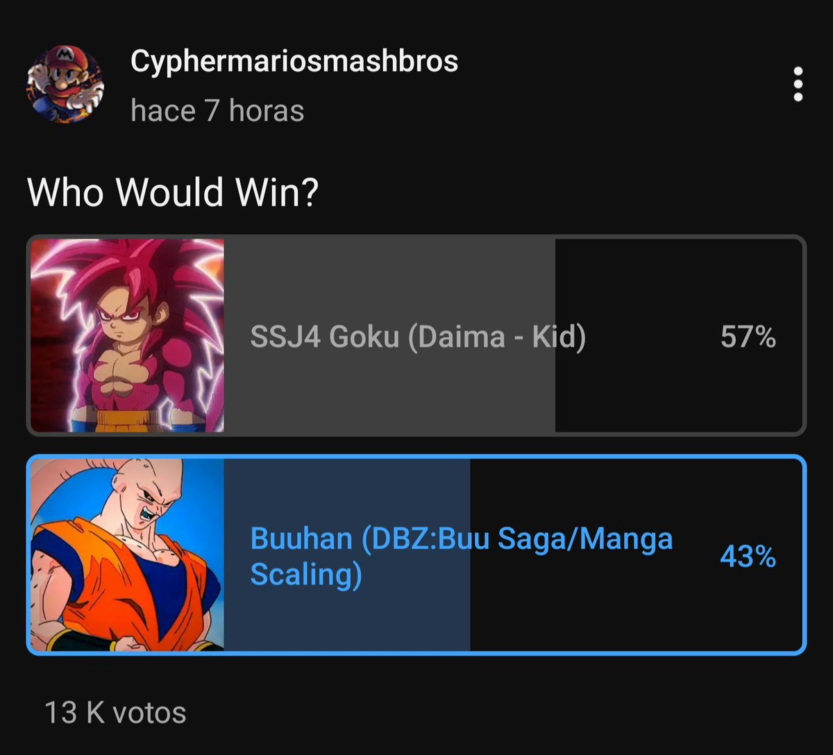 Demeros27's tweet photo. According to DBZ fans (they haven't watched the show): 

Base Vegito > SS4 Goku > SS4 Kid Goku > Boohan

Even in the anime Boohan is stronger than Base Vegito. They were stated to be equal by the end of their fight, and later during the SS Vegito fight Boohan powers up a bit more https://t.co/9JWcet8P0E