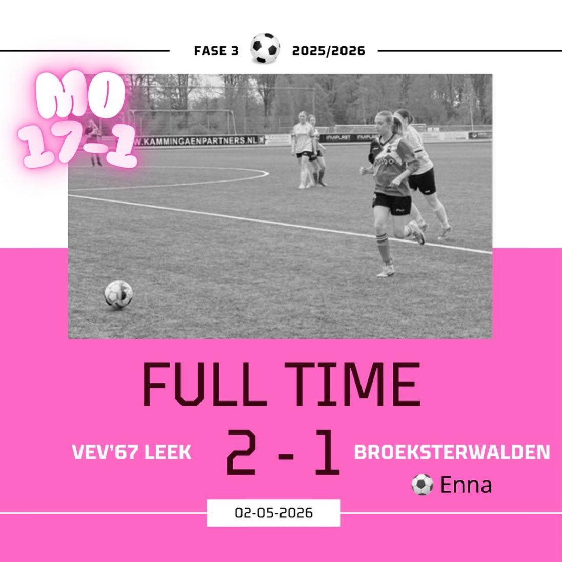 MuPCT5's tweet photo. Ondanks veel aanvallen en kansen verloren. Paal en lat werden geraakt, Enna scoorde en zag een gelijkmaker afgekeurd. Zuur, maar we speelden een sterke wedstrijd. Nog 3 duels te gaan: Burgum, Ropta en Oosterwolde. https://t.co/wyB3hwp3lq
