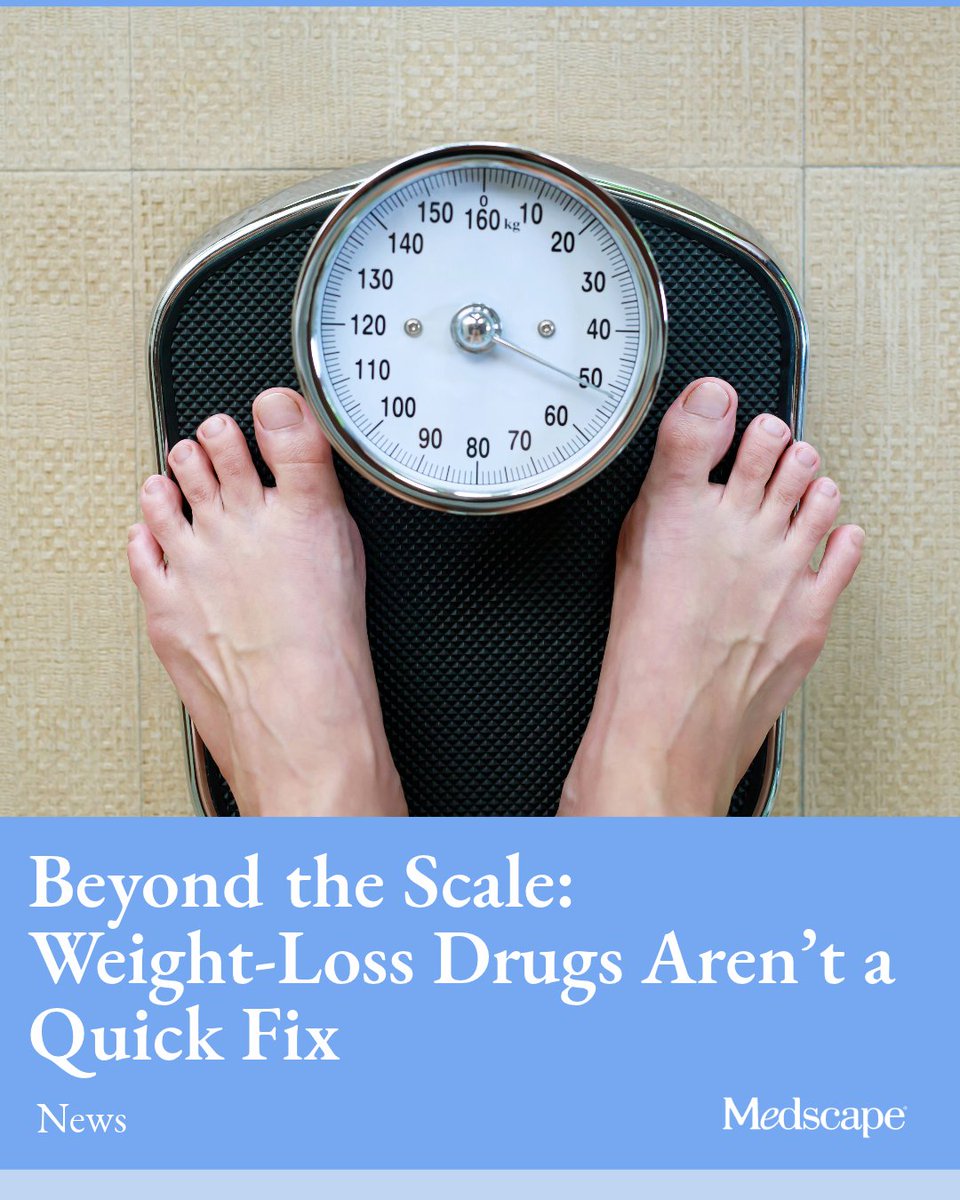 Medscape's tweet photo. The buzz about retatrutide and the rapid uptake in GLP-1 use for weight loss could drown out the message that obesity is a complex, multifactorial disease requiring individualized, long-term management and instead shift focus to a public discourse on which drug helps people lose the most weight the fastest. Patients may be drawn to rapid weight loss, but treatment goals should be gradual and tailored to each patient’s health needs, personal circumstances, and preferences, with an emphasis on sustainable, long-term health improvements, according to the American Diabetes Association. https://t.co/xg38exzx0X