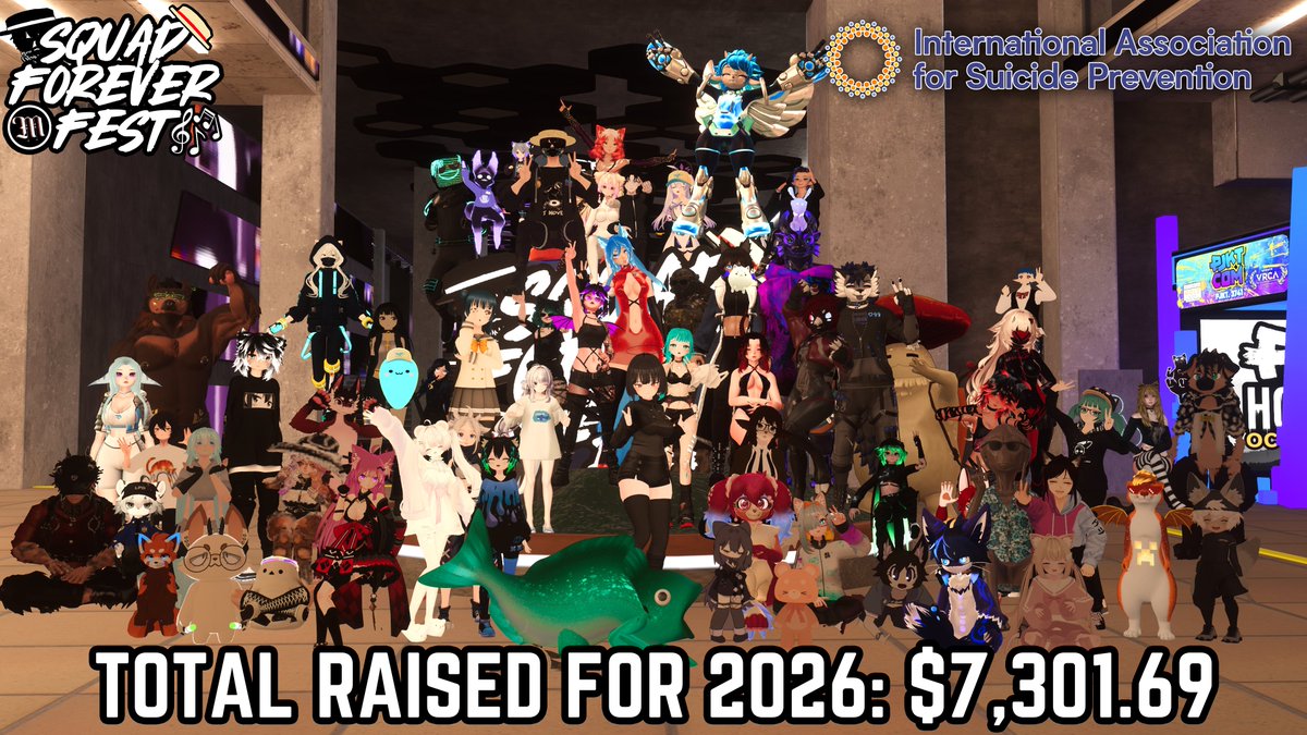 novedplayer's tweet photo. We came together as the @VRChat Community once again through #SquadForeverFest to raise $7,301.69 for the @IASPinfo ! 

50+ Communities, 38 Live Performances,  6,000+ visits to the event and over 1000 watching the stream!

Thanks for helping us make a difference yet again! https://t.co/UFi0yeIdwe