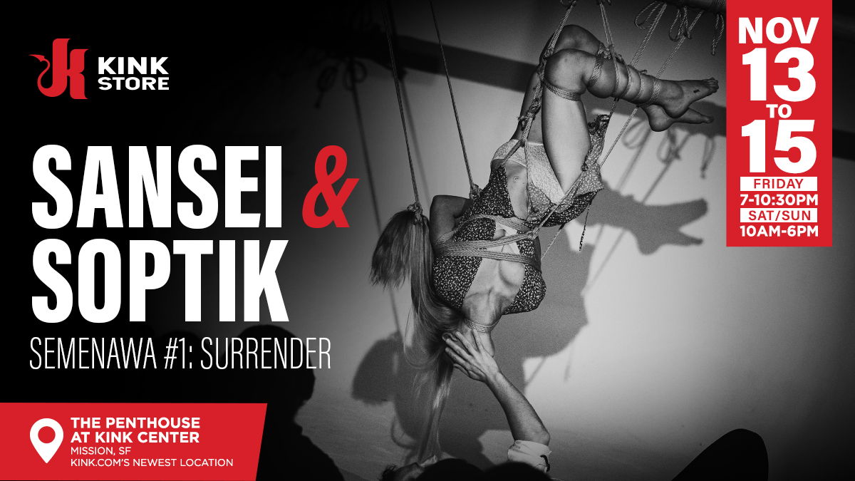 KinkStoreEvents's tweet photo. 🪢**SEMENAWA #1: SURRENDER**🖤 

Sansei &amp; Peter Soptik bring Kinbaku LuXuria’s Naka-ryu to SF! Explore iconic suspensions, deep surrender &amp; the beauty of suffering.

Nov 13–15 | 1717 Mission St | $800/pair. 

Apply: https://t.co/0KZM4ALK3X https://t.co/IDbMgXqdxL