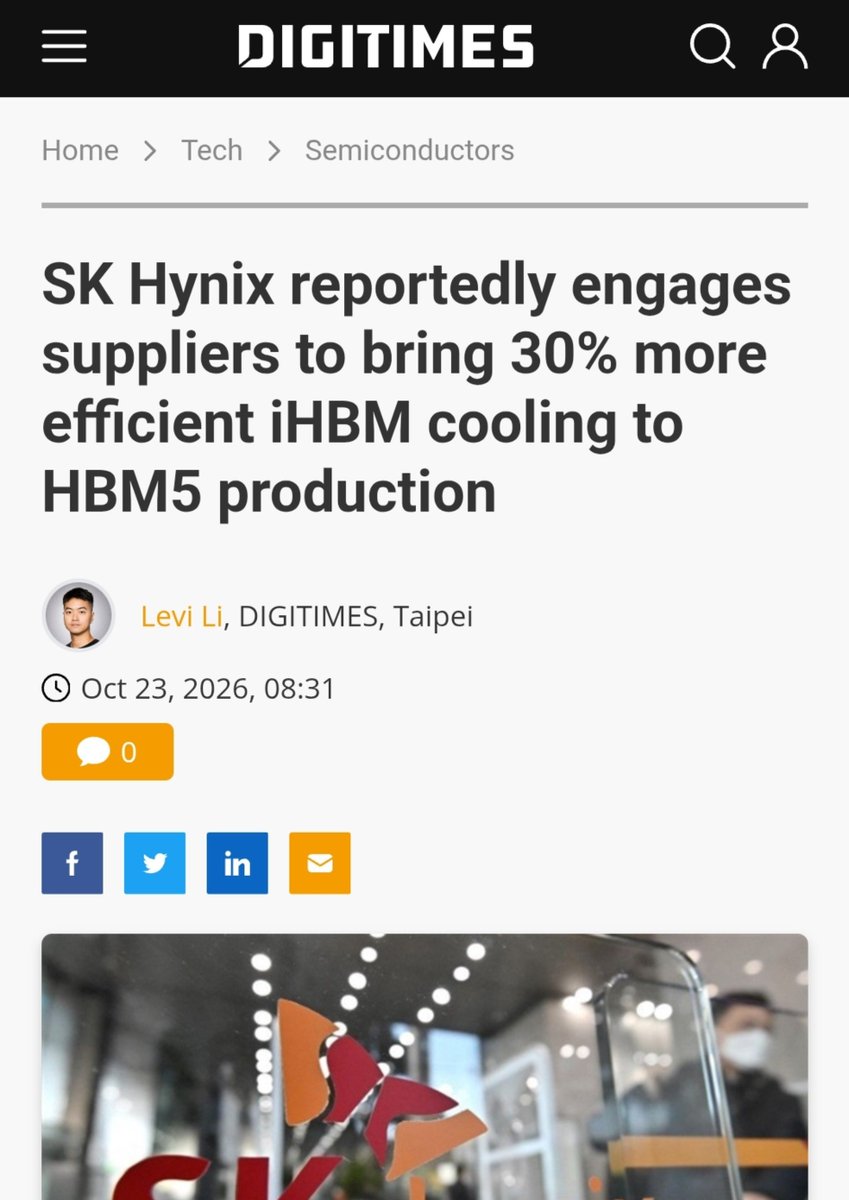 PhotonCap's tweet photo. - SK Hynix is engaging suppliers to improve cooling efficiency for HBM5 production
- Reported 30% efficiency gain in iHBM cooling suggests cost and thermal management advancement

> SK Hynix is working to enhance thermal efficiency in HBM5 production, which could reduce manufacturing costs and improve product reliability for next-generation AI chips.
> This operational improvement suggests the company is positioning itself competitively as HBM demand scales.