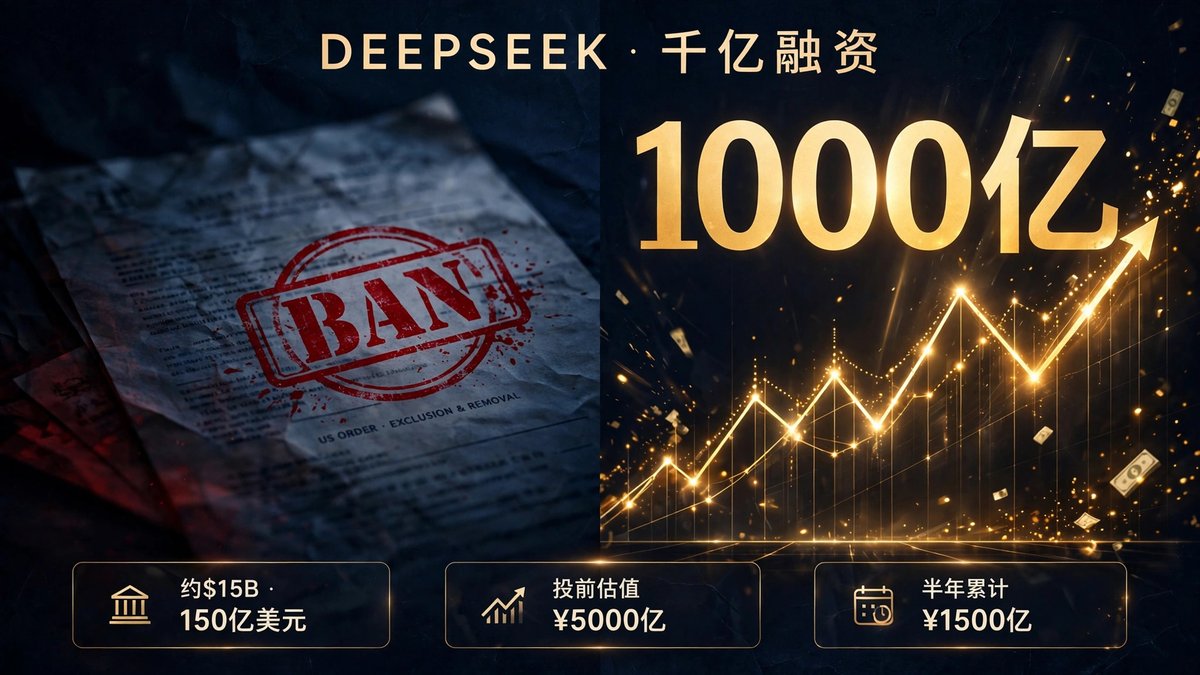 kakarotaa's tweet photo. 美国刚下清除令，DeepSeek转身拿了1000亿！🚀
10月22日彭博爆料：募资目标两度上调至约1000亿元（150亿美元），腾讯、宁德时代领投，投前估值5000亿元，国内AI最大融资纪录。
📌 年化营收破10亿美元，科创板IPO在途
一边封杀、一边千亿加注，AI竞赛进入真金白银阶段。
#DeepSeek #AI #深度求索 https://t.co/1A1zhsuNZe