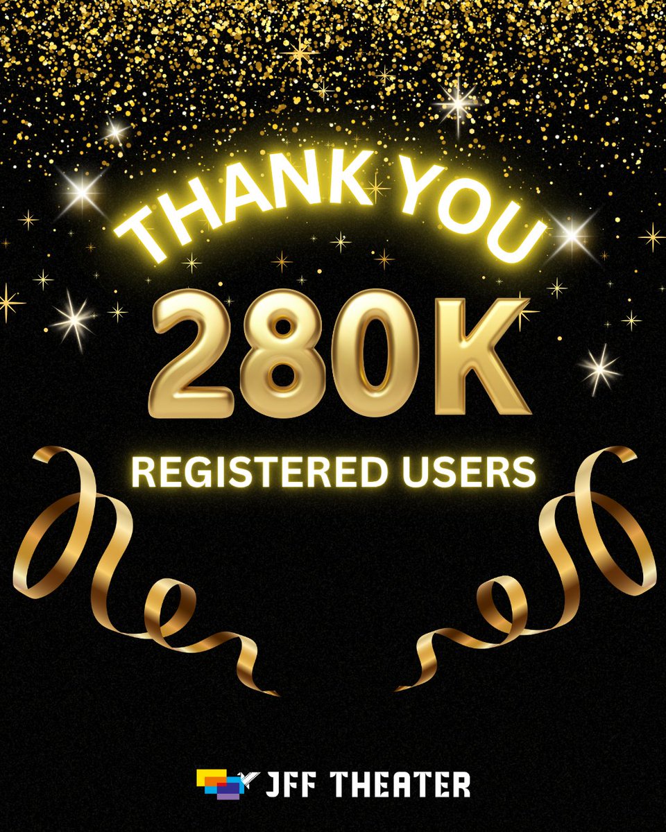 jfftheater's tweet photo. 🎉280,000 film fans and growing✨
Thank you for your amazing support for Japanese films on JFF Theater🌠
Enjoy Japanese films anytime, anywhere with multilingual subtitles — all for FREE!

Let’s keep sharing the joy of Japanese cinema 🎬

#JFFTheater #JapaneseFilm #JapaneseMovie #JapaneseCinema