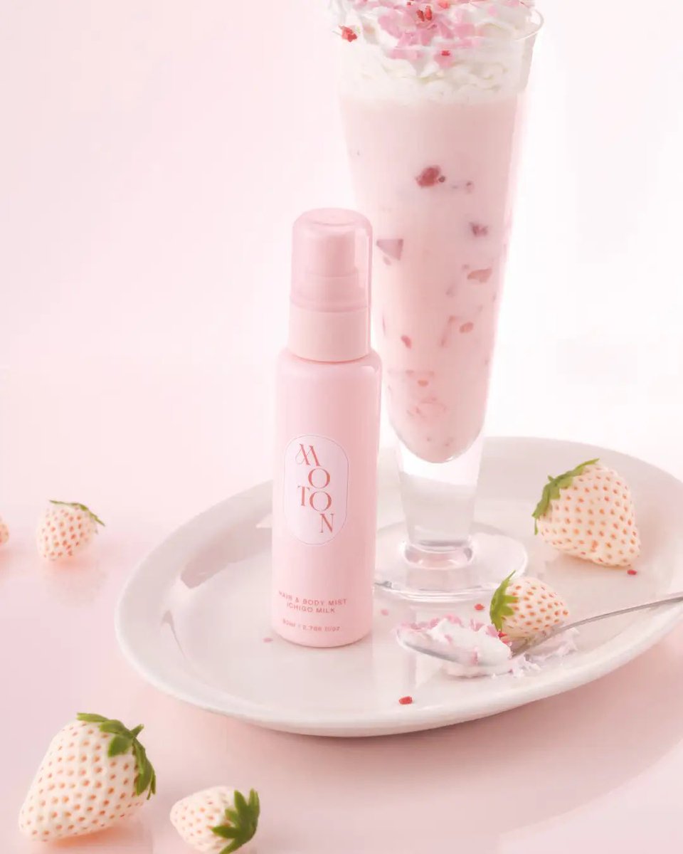 MimiBeauty__'s tweet photo. あの香水級バズミスト「MOTON」からあまくとろける『いちごみるく』の香りのヘア&amp;ボディミストがでるんだって…！！🍓🍼♡ https://t.co/gNOxT7BIBw