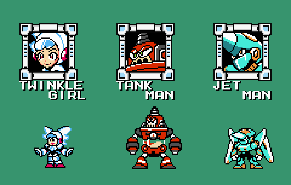 ReyBowchers's tweet photo. Twinkle gir, Jetman and Tankman with mugshots
i hope you liked
#Megamandualoverride #RockMan #megaman #MegaManDO #MegaMan #ロックマン #pixelart https://t.co/kgs97lmoNV