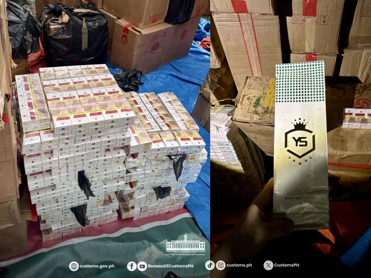 CustomsPH's tweet photo. Nasamsam ng Philippine National Police, katuwang ang Bureau of Customs Port of Iloilo at Philippine Army, ang mga ilegal na sigarilyong nagkakahalaga ng ₱8.5 milyon sa Himamaylan City, Negros Occidental.
#BOCNewsToday
Basahin ang buong ulat: https://t.co/ooeNKYzYfO https://t.co/6V9fnyG9th