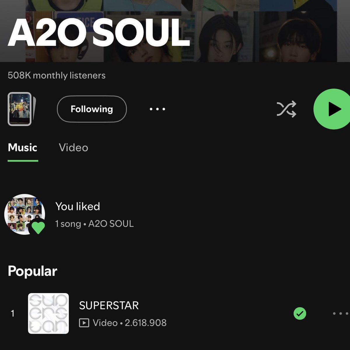 seohaloverz's tweet photo. a2osoul has reached a NEW PEAK of 500k monthly listeners on spotify! 🥳

their predebut single <superstar> has reached over 2.5m streams!

#A2OSOUL #에이투오소울 https://t.co/C6DwAb0kyc
