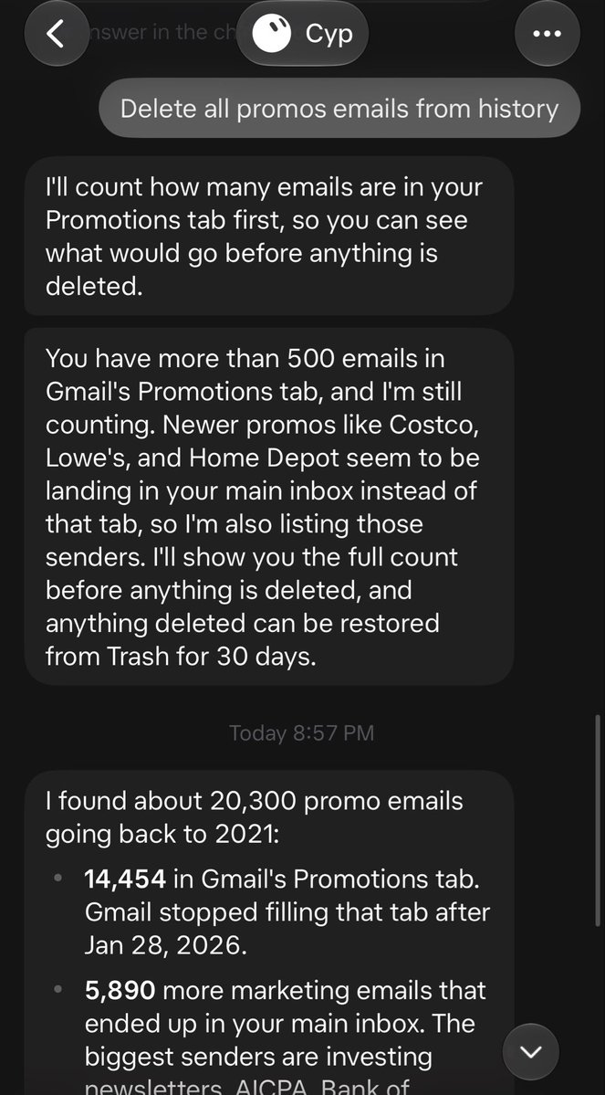 Sun_Path_'s tweet photo. Grok Bot is absolutely nuts. It just deleted 20,000 old promo emails and freed up massive space in under 15 minutes.

The future is here, and it's wild to think about what this means for the world and $SPCX. 🚀@bot https://t.co/Wn1nqoxH1n