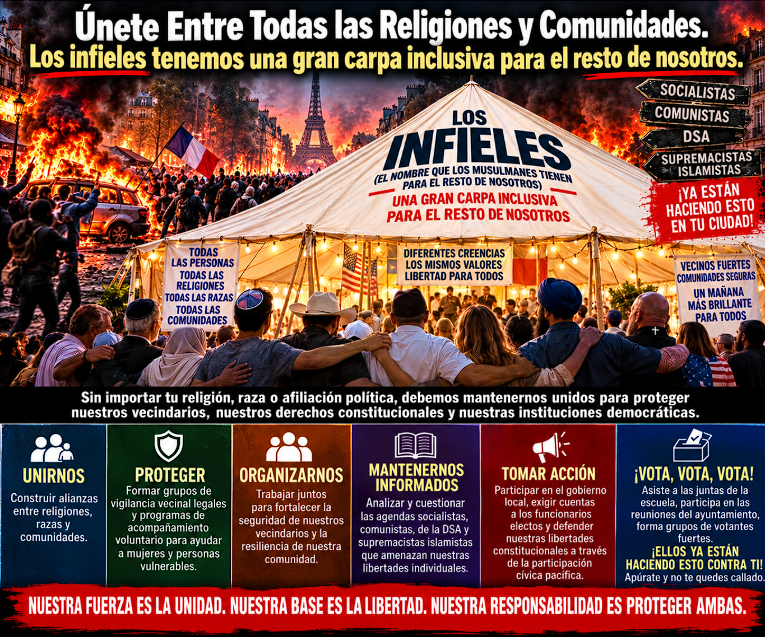 VSpolski's tweet photo. ¿Qué más podemos hacer para protegernos a nosotros mismos, a nuestras comunidades y a nuestro gobierno constitucional de las ideologías supremacistas islamistas y de los socialistas o comunistas aliados que buscan socavar nuestras libertades? #DefiendeLaFamilia #DiosPatriaFamilia https://t.co/cpP25xX8Oo