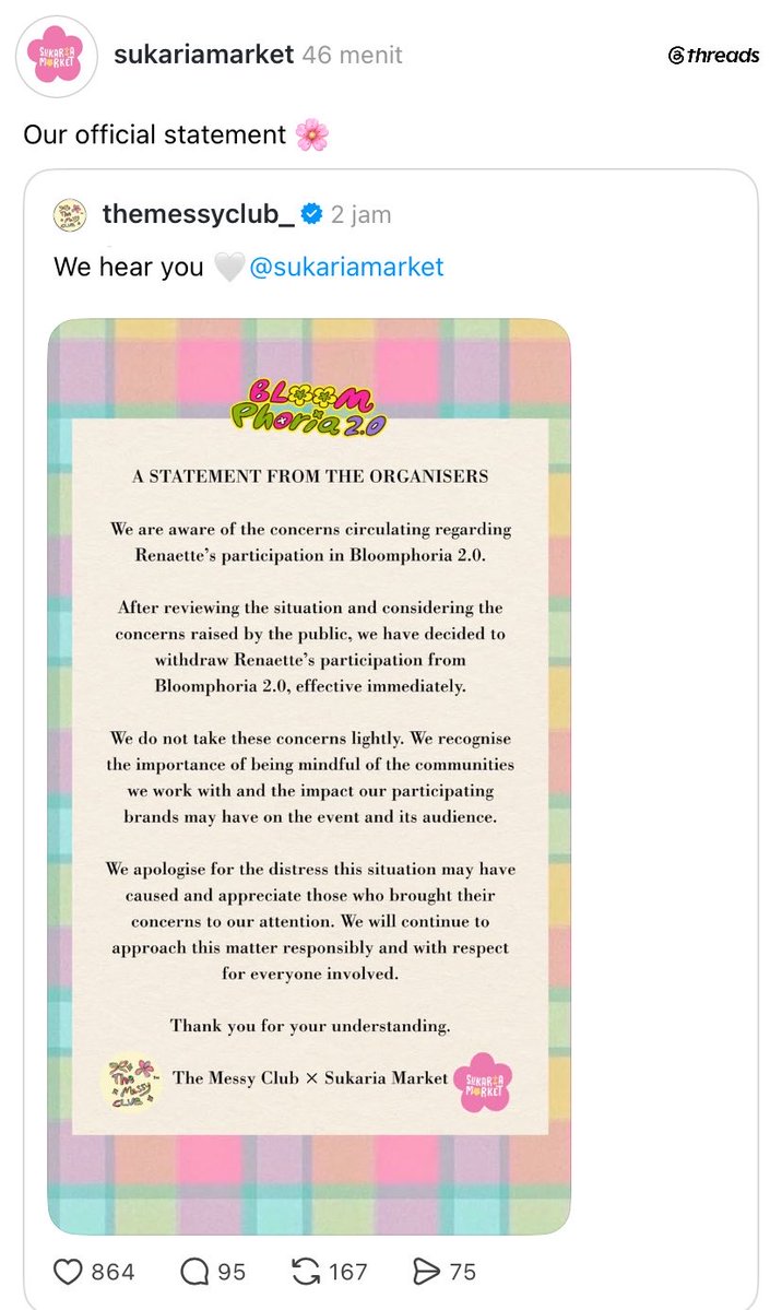itszweedy's tweet photo. The power of netizen 😭

Brand fashion nya si Irenna belom ada 24 jam bikin story “prepare bazaar for malaysia babes”, dan barusan penyelenggaranya ngumumin kalo bakal mencabut partisipasi nya Renaette di bazaar itu setelah netizen serbu akun mereka, nice move 😆 https://t.co/U62LNQhhy9