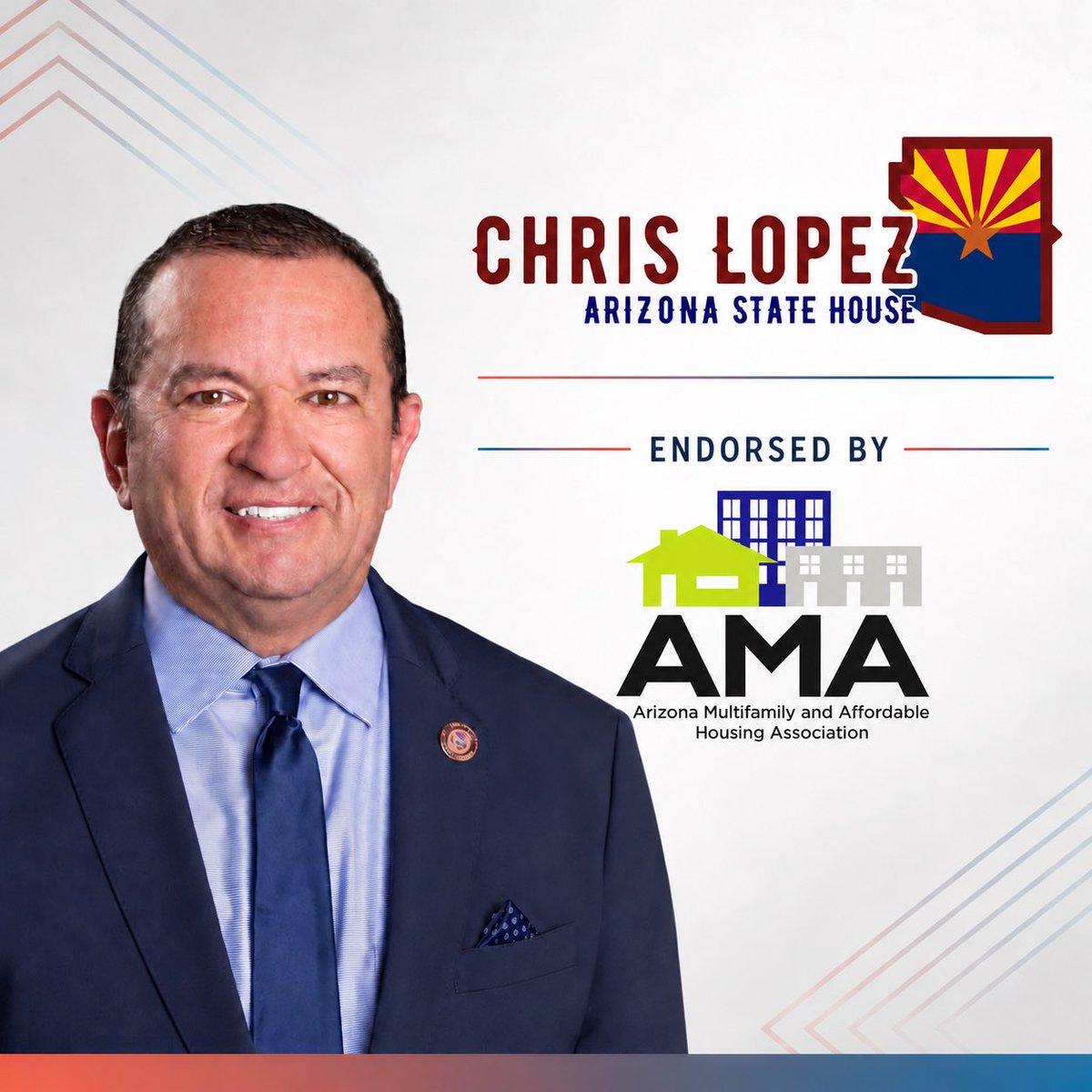 LopezForArizona's tweet photo. Another great endorsement! 🇺🇸

I’m grateful to have the support of the Arizona Multifamily and Affordable Housing Association PAC. In the State House, I’ve backed policies that support more affordable housing options for Arizona families.

I’ll keep fighting to make housing more affordable! Thank you, AMA PAC, for the endorsement! #LD16