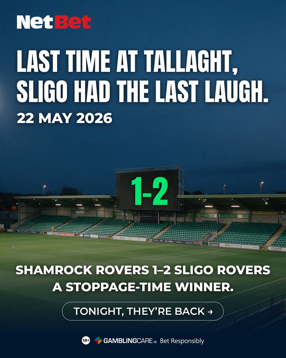 NetBet_IRL's tweet photo. Sligo had the last laugh. Can the Hoops have the last word?

Their last visit to Tallaght ended in late heartbreak. Tonight, it’s time for another chapter.

⚽ Shamrock Rovers v Sligo Rovers
📍 Tallaght Stadium
🕗 8p

#ShamrockRovers #SligoRovers #NetBet https://t.co/oEhU3wgjXD