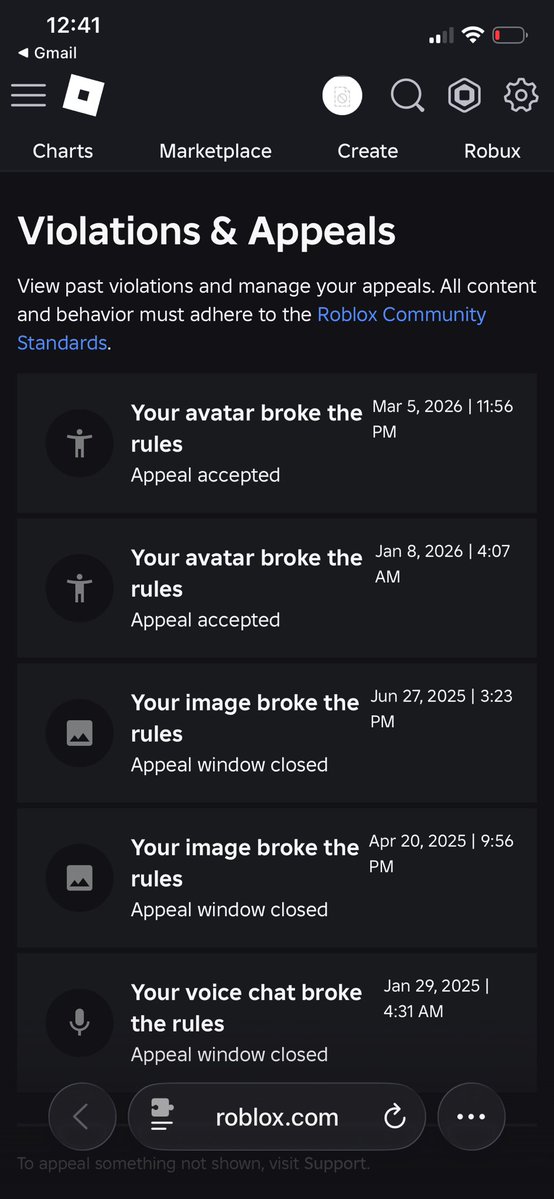 Marv3lfan3's tweet photo. @Roblox what is this actually it’s like going in circles with these appeals https://t.co/USFJZPk8yc