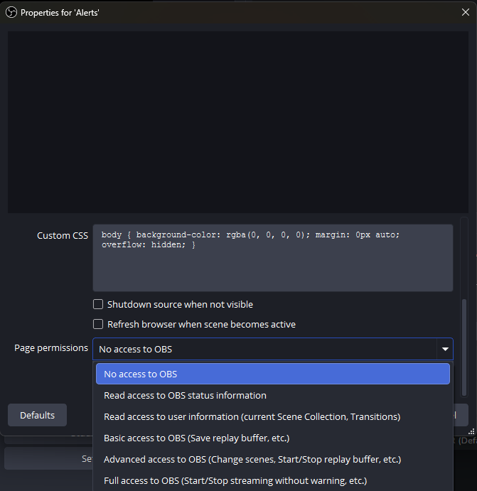 Yupina_Ch's tweet photo. i've seen news about the PHP vulnerability and it's scary... i changed the permissions of my browser source in OBS just in case this is what it looks like in english https://t.co/nW51iSWZ0M