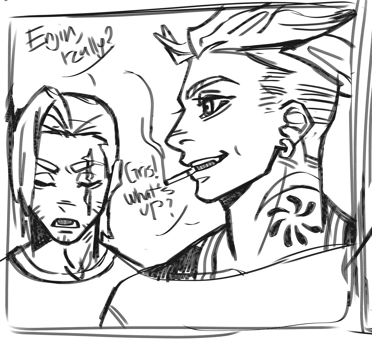Und3rtkr_'s tweet photo. Sketch for a lil Engris comic I’m making+bald Enjin #engris #gachiakutafanart #enjin #gris https://t.co/ErMiKbxG2P