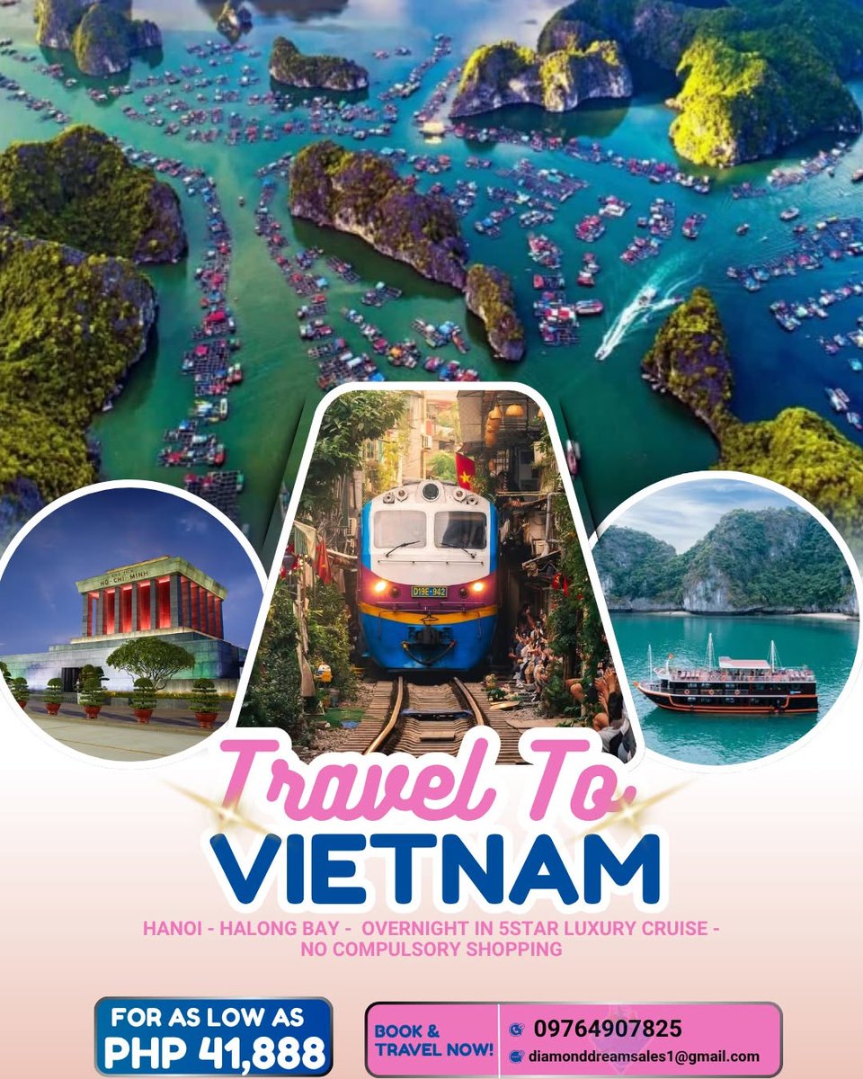 britez18's tweet photo. VIETNAM ROSE 2026–2027

Experience Hanoi and Ha Long Bay with an overnight 5-star luxury cruise. No compulsory shopping, no detours, Filipino tour escort, meals included. From ₱41, 888 per person. Reserve your slot today. https://t.co/EdfD7awHyv