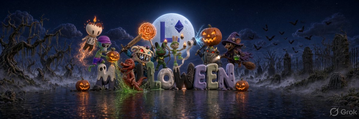 phloth's tweet photo. New Banner Too!!

Happy MALLOWEEN!!
Scene taken from the new @MoonApeLab website where they have literally hundreds to choose from in the scene library.

With the help of @imagine I was able to add in characters from:
@LT3NFT - trampled but keep on glowing
@MoonApeLab - My custom - Tsuki
@keepitKrocco - with red scales
@CallOfTheStarsX - Clyde
@RugdollzNFT - Chaos bow and Legendary troll
@MeowMrkat  - LDE bunny juggling skulls
@Blackwater_Z26 - Infected wizard

All powered by a @LineaBuild moon!