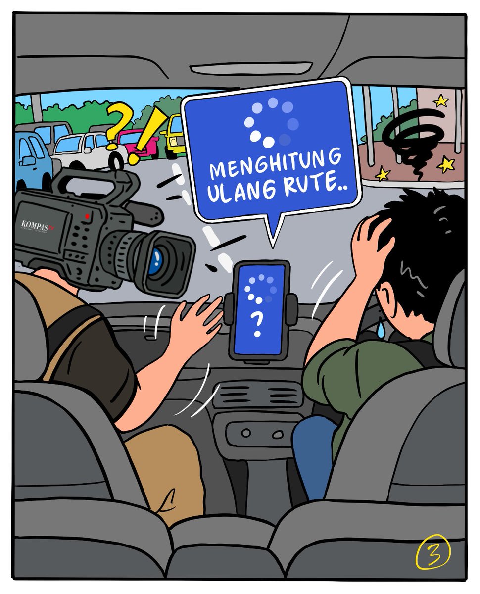 KompasTV's tweet photo. Apa karena sopirnya tidak bisa memberikan arah tujuan yang tepat, maka GPS-nya juga jadi bingung mengarahkan ke mana? 🤔
#PejuangKamera #KompasTV #KomikKompasTV #KomikPejuangKamera https://t.co/U1P5qfIyGx