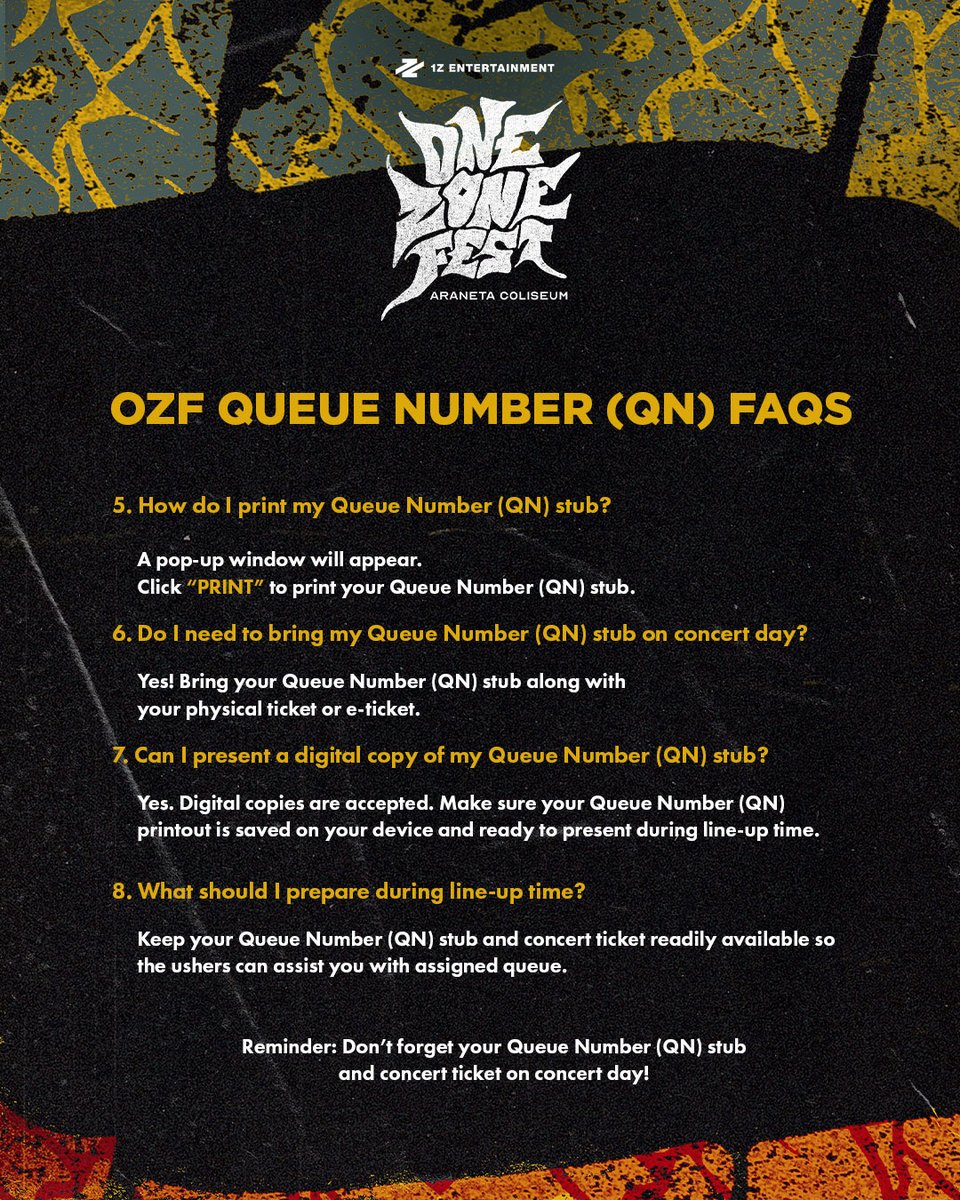 1zentertainment's tweet photo. 📣 ONE ZONE FEST: QUEUE NUMBER FAQs

Got questions about queue numbers? Check out our Queue Number FAQs for everything you need to know about the queuing process. For more details, visit the link below!

🔗 https://t.co/rDk2dNBX4n

See you in the zone! 

#OZF
#OneZoneFest
#1ZEntertainment