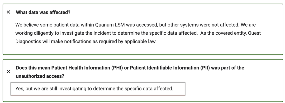 kimmonismus's tweet photo. I would say it doesnt get any worse than this. This is the worst case scenario. A real catastrophy. And it will change everything.

Quest Diagnostics, which serves roughly half of U.S. hospitals, has disclosed a breach of its Quanum lab portal. The company believes patient records were accessed. 

It is possible that 100 million patient records from all sorts of US patients could have fallen into the hands of hackers.