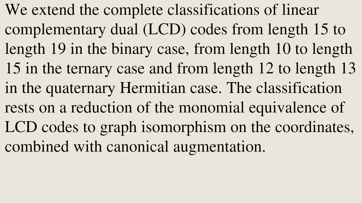 Encoding's tweet photo. Classification of binary, ternary and quaternary Hermitian LCD codes

Keita Ishizuka
https://t.co/UF0QtYqk72 [𝚌𝚜.𝙸𝚃] https://t.co/qGjSUKoImc