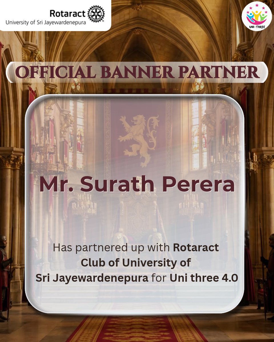 rotaractusjp's tweet photo. Our Heartfelt Thanks! 💙✨

A big thank you to Mr. Surath Perera for supporting Uni Three 4.0 as our Official Banner Partner! Your generous support helped make this journey more meaningful. 🤝

#UniThree_4.0 #ClubService #RACUSJ #Rotaract #RID3220 https://t.co/hHl8ziMm7N