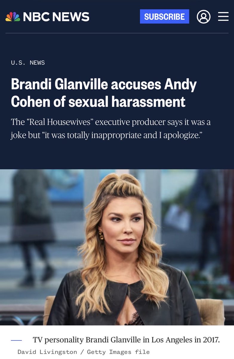 CarmellaBigBarb's tweet photo. Hay @Andy let’s talk about your misconduct, shall we! let’s talk about the lawsuits! The alleged sexual harassment! The alleged drug abuse! And the racism claims following you you shouldn’t be talking about no one’s behavior you need to be worrying about your own!

Brandi Glanville: The former Real Housewives of Beverly Hills star sent a legal letter accusing Cohen of sexual harassment, claiming he sent an inebriated 2022 FaceTime invitation/video where he boasted about plans to sleep with another Bravo star. Cohen's team stated it was a private, joking interaction with Kate Chastain, though he later offered an apology! 

She only dropped the lawsuit and recanter her story because you threatened her livelihood, and you threaten to kick her off the show and have her blackballed from any other show!

Leah McSweeney: The former Real Housewives of New York City star filed a civil lawsuit alleging a "rotted" workplace culture, claiming Cohen and the network promoted substance abuse, used cocaine with employees, and plied her with alcohol despite her sobriety efforts!