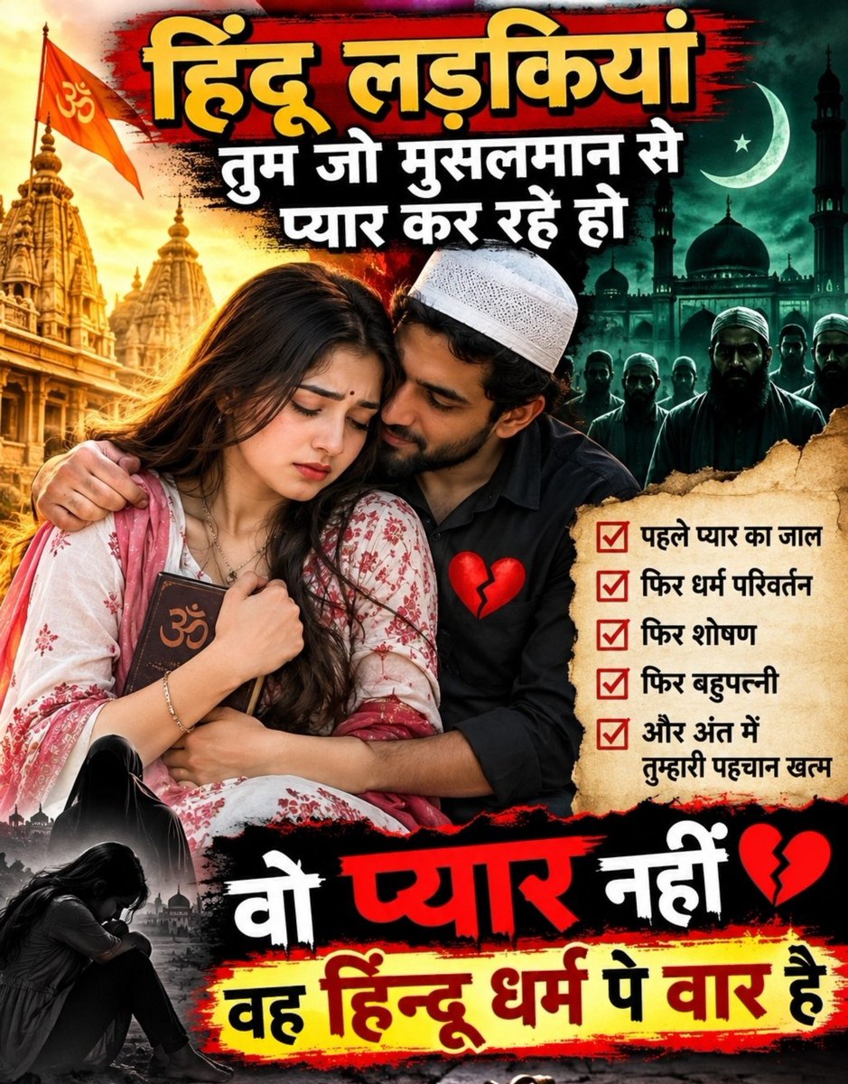 Satish7907's tweet photo. जो हिंदू लड़कियां मुसलमान से प्यार कर रही हो वो प्यार नहीं वह हिन्दू धर्म पे वार है..🙏🙏👇 https://t.co/jvSiV7uwDi