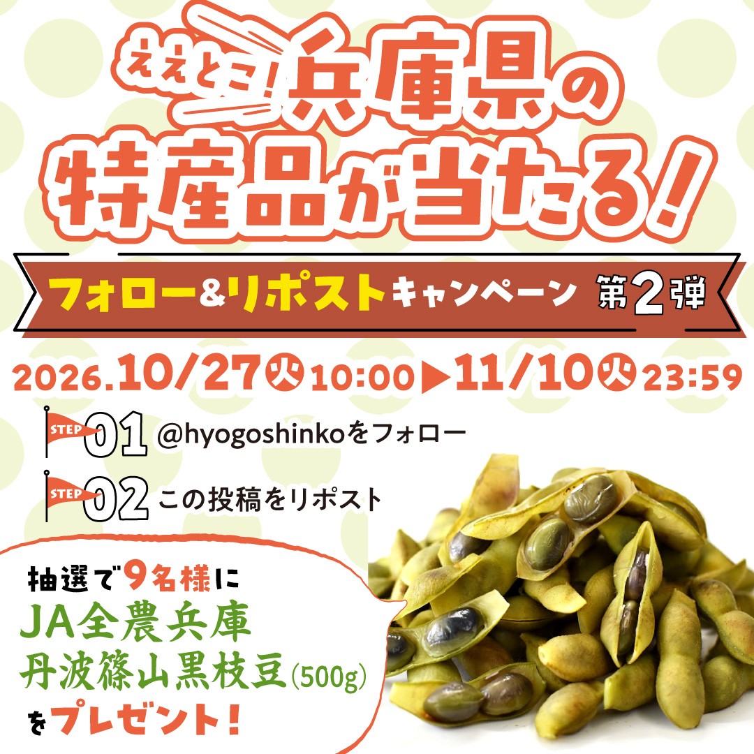 hyogoshinko's tweet photo. ⭐ええとこ！兵庫県の特産品が当たる！📷フォロー&amp;リポストキャンペーン第2弾！開催中 📷
この投稿をリポスト ※11月10日(火)23:59までのリポストが対象    
【応募規約】https://t.co/5YB7q4NUYW #兵庫県 #キャンペーン #特産品が当たる https://t.co/zt5wRwPqo9