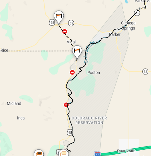 Caltrans8's tweet photo. SBCO: ALL lanes on NB/SB US-95 between Agnes Wilson Rd. to Route 62/Vidal Jct. is CLOSED due to flooding. Unknown ETA of reopening. Seek alternate route and avoid the area. For updates, check https://t.co/Vgwfeo2hl2 #Caltrans8
@ArizonaDOT @nevadadot @SBCounty https://t.co/YjAnt63lVr