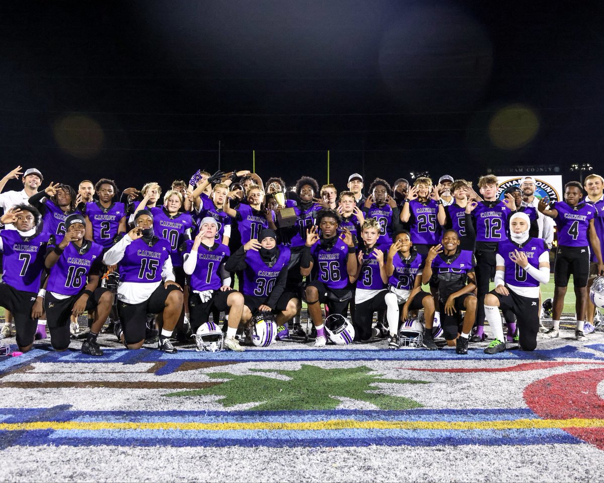 Cavalier_Sports's tweet photo. Paint the 912 purple 🟣 — Calvary sweeps the SPAL Football Championships! 🏆

5th/6th beats Hancock 41-24, and 7th/8th outlasts St. James 12-6 in a big night under the lights at Memorial Stadium.

Great night to be a Cavalier! #GoCavs https://t.co/a7bWQ04CTf