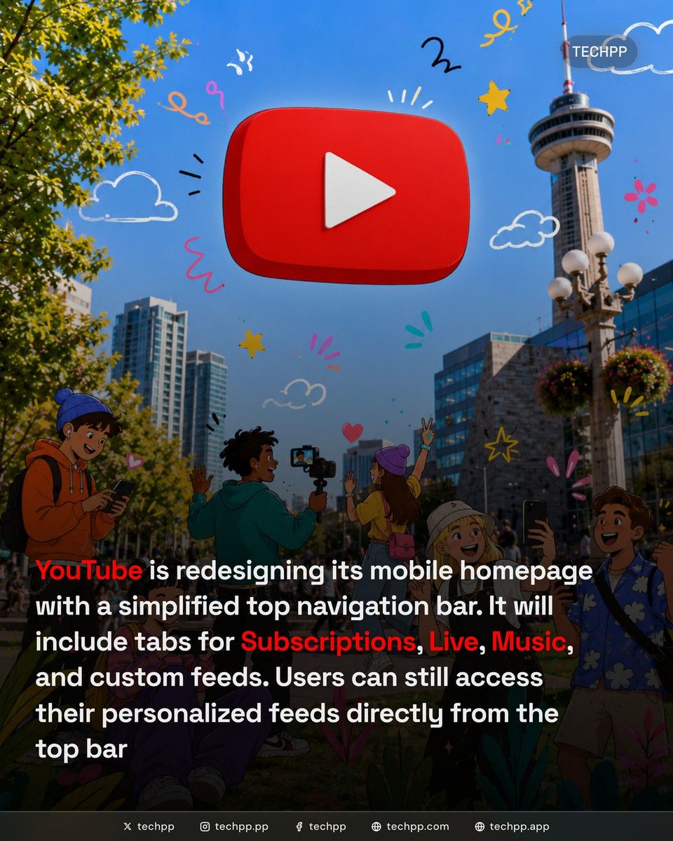 techpp's tweet photo. YouTube is changing its mobile homepage with a simplified navigation bar and easier access to custom feeds

#YouTube #Google #YouTubeUpdate https://t.co/Lu8Xz5pmYO