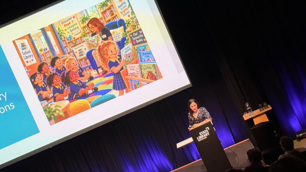 QldSLA's tweet photo. 🤝 Lizzy Dixon, 2025 QSLA award co-winner, shares how book clubs, storytime, playgroups and kindergarten visits connect school libraries with families and communities. 📚❤️

Building a rich learning culture and supporting every student's journey!

#QSLAFutureLibraries2026 https://t.co/aun1dweWJQ
