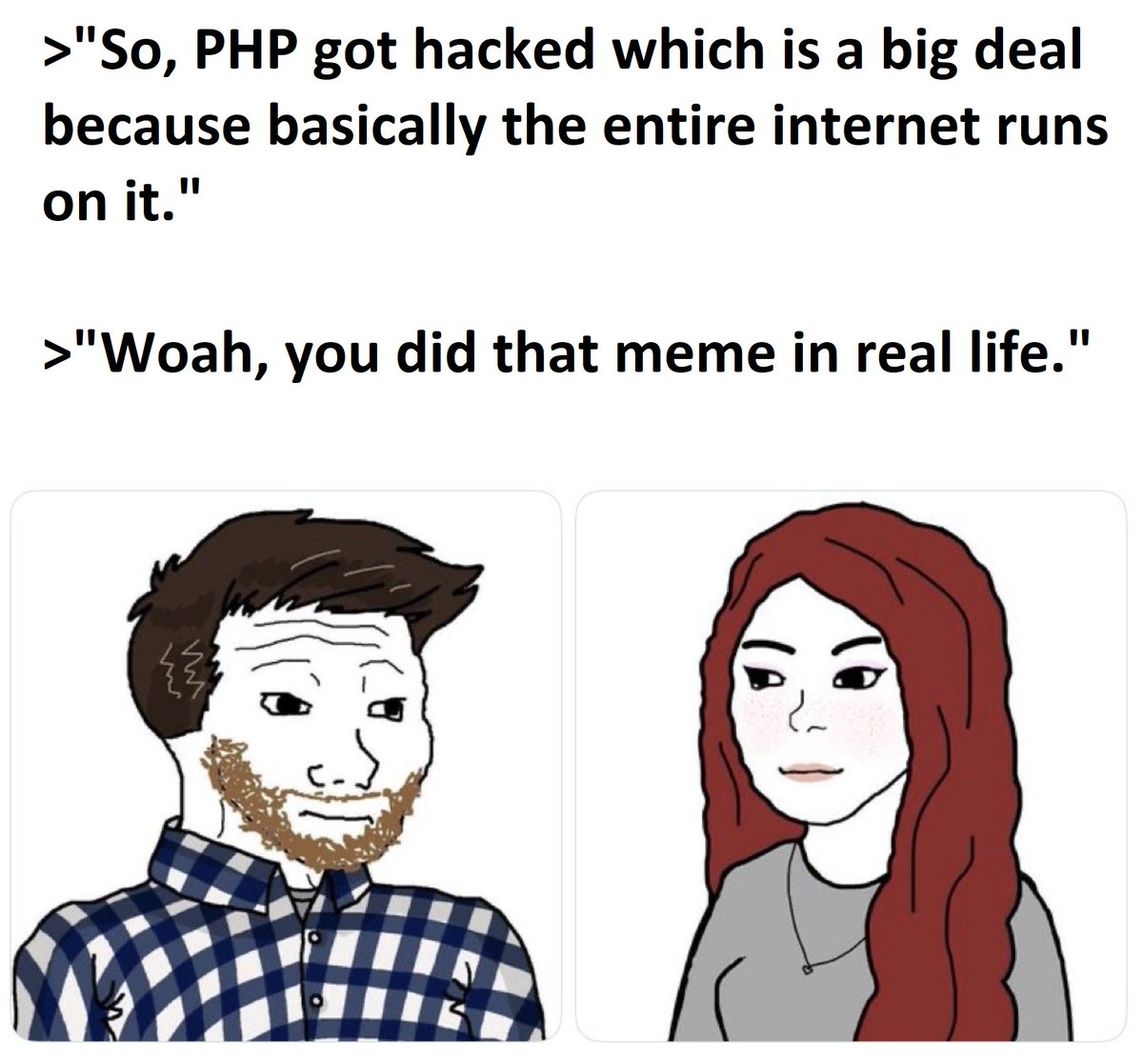 _dsencil's tweet photo. My wife, who has no interest in technology, just brought up and explained the PHP news. https://t.co/dTzHcoOYHM