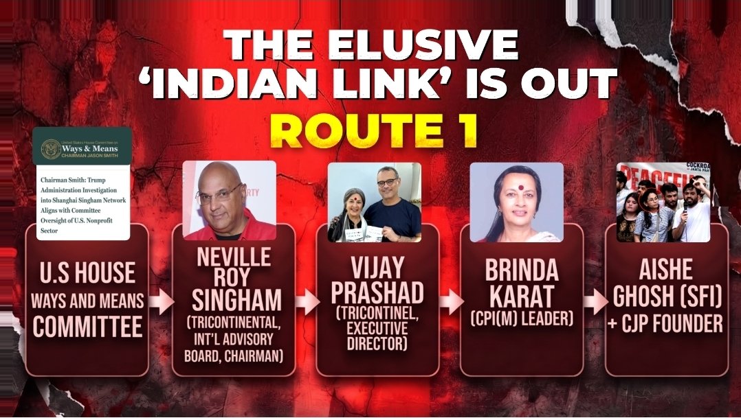 RShivshankar's tweet photo. "It's Done, Bro!"
GLOBAL "REGIME CHANGE" REBELLIONS AND THE "ELUSIVE INDIAN LINK".
U.S. Congress’s House Ways and Means Committee, chaired by Jason Smith, is pressing three tax-exempt organisations linked to Neville Roy Singham, citing concerns over their compliance with U.S. congressional oversight and their connections to the CCP. Singham chairs the International Advisory Board of Tricontinental, which includes Indian director Vijay Prashad. Prashad is the nephew of CPI(M) Politburo member Brinda Karat and has publicly celebrated protests led by SFI’s Aishe Ghosh, AISA's Neha Bora and CJP's Dipke. In photos below he is even seen in Sri Lanka as part of the Red-Green alliance. We all know what happened there. Prashad describes himself as an actor. He has collaborated with Naseeruddin Shah on a book called "Delhi's Agony". It had essays on the 2020 Delhi Anti-CAA riots by Shah and Teesta Setalvad among other Modi-critics and anti-Hindutva activists. That explains the sudden fervor for "Sadak Pe Faisla" in certain B-town quarters.