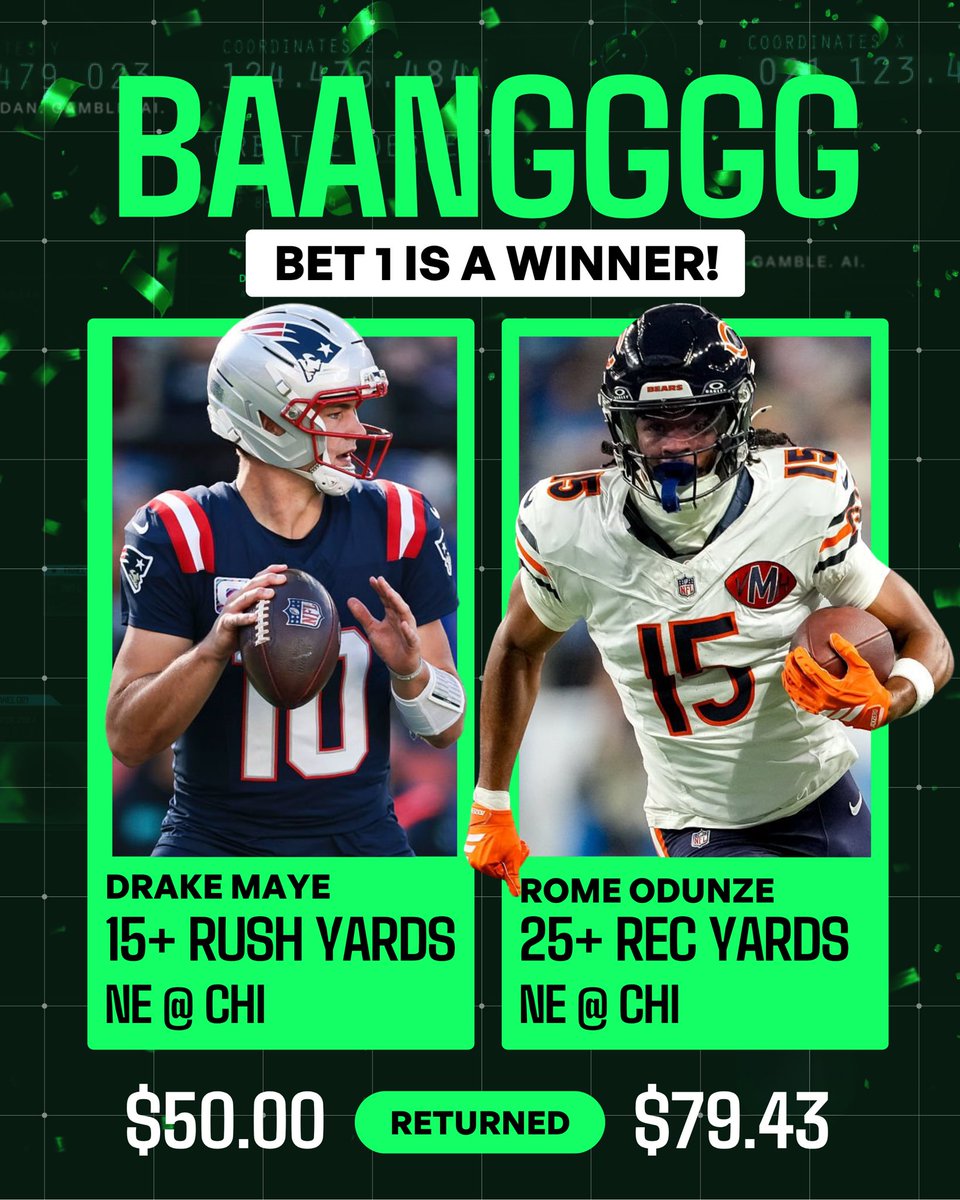 DanGambleAI's tweet photo. 💥 BANNNNNGGGG! 💥

BET 1 IS A WINNER ✅

$50 ➡️ $79

SMASH ❤️ IF YOU’RE RIDING WITH ME! https://t.co/QRgzLfS6lV