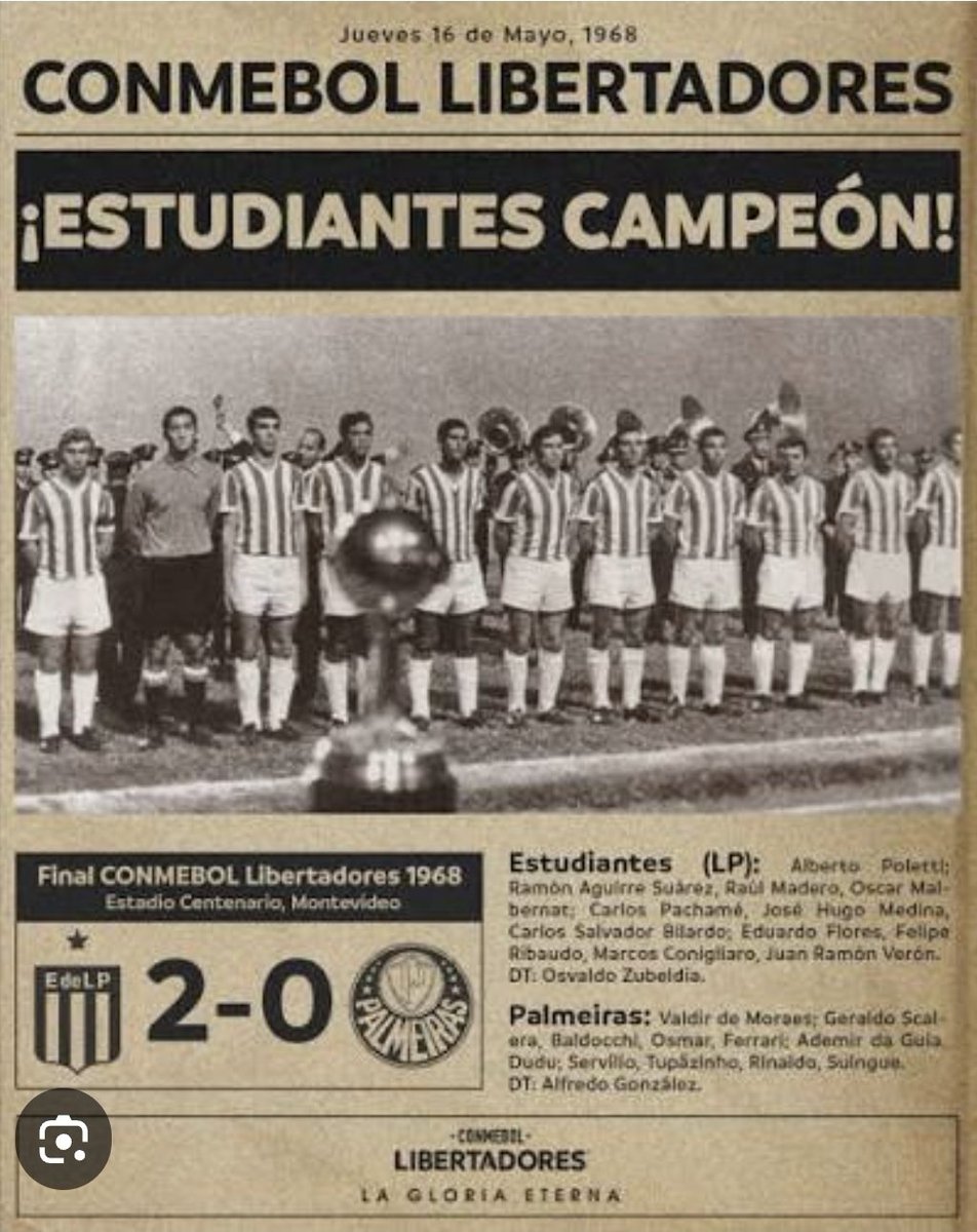 NicolasSinger's tweet photo. En 1968 #Estudiantes y Palmeiras debieron jugar un 3er partido en el Centenario de Montevideo que le dio al "Pincha" su 1ra Libertadores . Otra vez la capital uruguaya https://t.co/O2M0nFOdjf