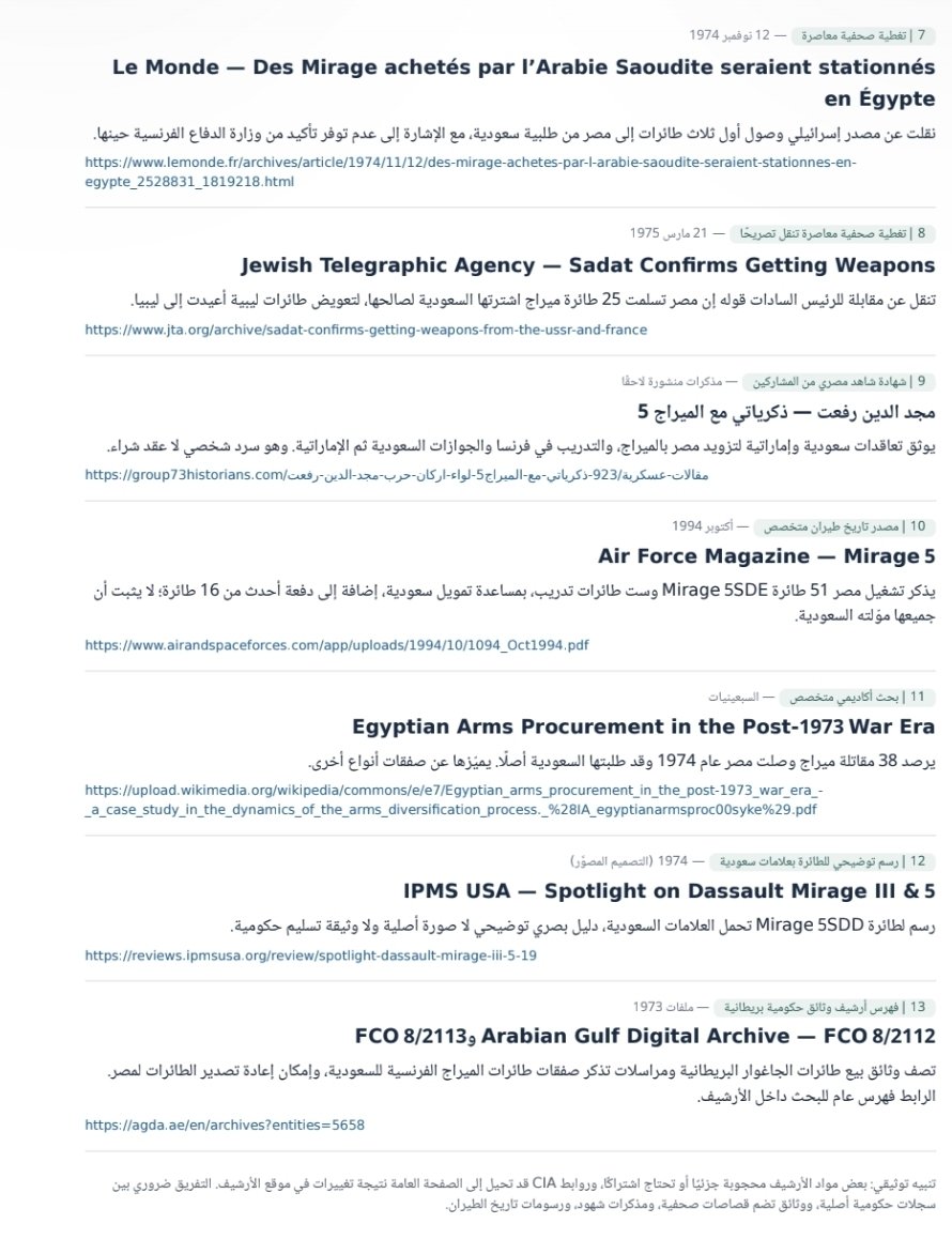 ahm_alnasser's tweet photo. 🇸🇦🚨من الأرشيف الأمريكي!

وثيقة CIA تؤكد أن السعودية قدّمت لمصر 38 مقاتلة"ميراج" كمساعدة بلا مقابل!

وفي عام 1975 أقر السادات باستلام 25 مقاتلة اشترتها السعودية.

واللواء المصري مجد الدين رفعت يروي تدريب الطيارين المصريين في فرنسا بجوازات سعودية!

الوثائق 👇 https://t.co/7yUJzCFXwD