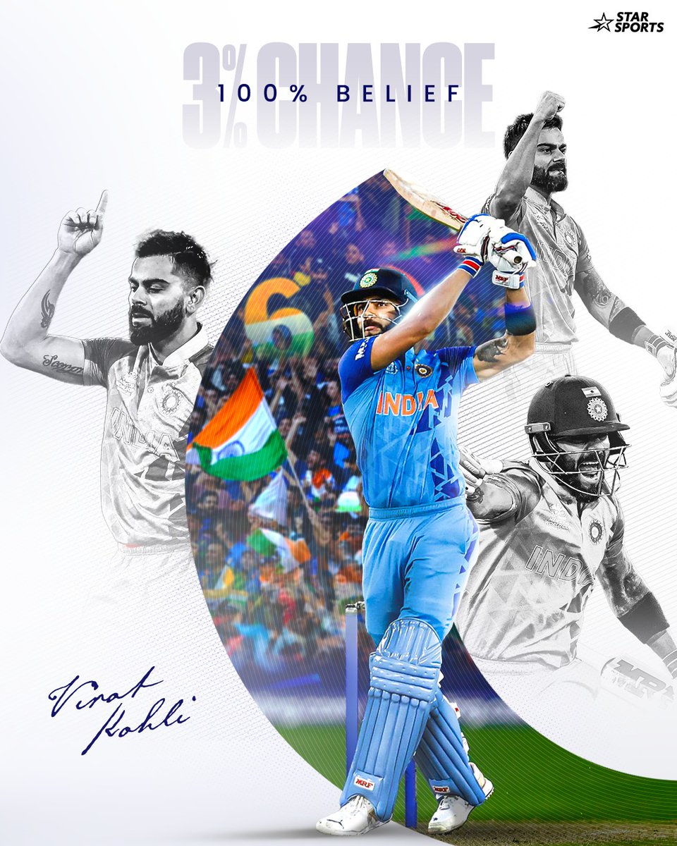 StarSportsTel's tweet photo. 3% ఛాన్స్, కానీ 100% బిలీఫ్ 😎
వరల్డ్ క్రికెట్‌కి ఒకే ఒక్క కింగ్.. 👑🏏

#OnThisDay #ViratKohli https://t.co/LLGSwqeEBb