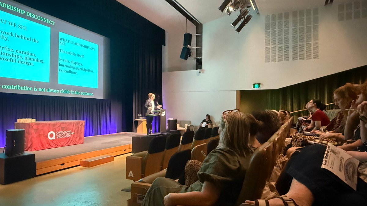 QldSLA's tweet photo. 🌱 Session 3: Building Your School's Literacy Ecosystem
Gabrielle Mace reminds us: School Libraries are vital to literacy! 📚 Make your impact visible by connecting reading, inquiry, leadership and community. Build on what's already happening!
#QSLAFutureLibraries2026 https://t.co/HBPPQ1fsIF