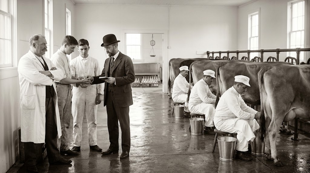 SamaHoole's tweet photo. In 1887 a paediatrician in Newark lost his two-year-old son to diphtheria carried in a bottle of cow's milk, and the thing he spent the rest of his life building was a supply of raw milk clean enough for doctors to prescribe.

Henry Coit knew what had killed his boy. The milk of an American city in the 1880s came from cows kept in sheds behind distilleries, fed on the hot waste mash, milked by men with open sores, carried in open cans through the summer heat. Half the infant deaths in the city came through that can. Pasteurisation existed; Coit and most of the paediatricians of his generation refused it, on the grounds that boiled milk was dead milk and a baby raised on it did not thrive.

So in 1893 he gathered a commission of physicians and wrote a sixty-eight point contract. A farmer who signed it had his cows tested for tuberculosis, his sheds inspected without notice, his milkers' hands examined, his milk counted for bacteria every week, and in return he could sell it as certified: raw, clean, cold, bottled, and prescribed by doctors for infants, invalids and the sick. Certified milk spread to every city in America, with a medical commission in each one, for half a century. Hospitals ran on it. Doctors wrote it on prescriptions. It cost twice the price of ordinary milk and sold out.

Pasteurisation won anyway, because it was cheaper than cleaning the cow, and by the 1950s the commissions had folded and the word certified meant nothing.

The father who had buried a child killed by dirty milk did not want the milk cooked. He wanted it clean, and he spent thirty years proving that a cow could be clean. The industry chose the oven instead and the leaflet has called that safety ever since.