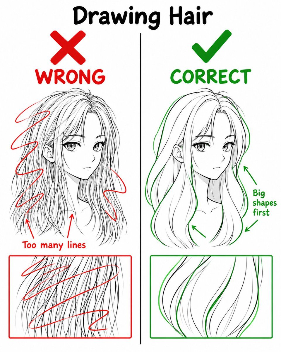 deskmatis's tweet photo. How to draw an amazingly beautiful hair https://t.co/HS5astWtWb