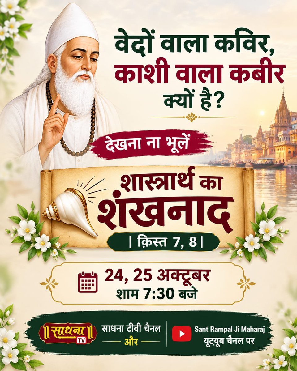 abhaysi41644791's tweet photo. #शास्त्रार्थ_का_शंखनाद_क़िस्त7
परमात्मा की प्राप्ति का मार्ग क्या है?क्या केवल धार्मिक अनुष्ठान पर्याप्त हैं,या शास्त्रों में बताई गई भक्ति विधि को समझना भी जरूरी है?

देखें शास्त्रार्थ का शंखनाद | क़िस्त 7, 8
 24-25 अक्टूबर | शाम 7:30 बजे

📺 साधना टीवी और Sant Rampal Ji Maharaj https://t.co/k62mW0jhpn