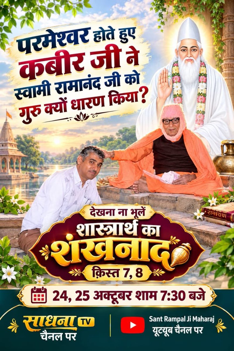 NareshJ24910936's tweet photo. #शास्त्रार्थ_का_शंखनाद_क़िस्त7
परमेश्वर होते हुए कबीर जी ने स्वामी रामानंद जी को गुरु क्यों धारण किया?
देखना ना भूलें 
शास्त्रार्थ का शंखनाद | क़िस्त 7, 8 
24, 25 अक्टूबर शाम 7:30 बजे 
साधना टीवी चैनल और Sant Rampal Ji Maharaj यूट्यूब चैनल पर
Watch Debate On 24thOctober https://t.co/L2uxYaYYX7