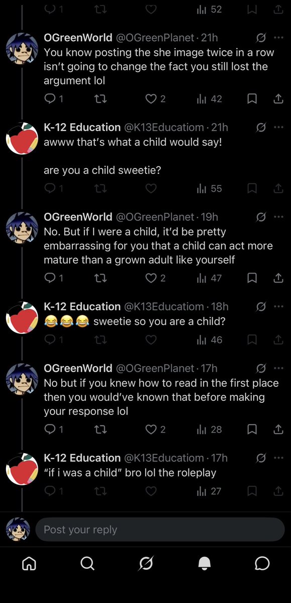 OGreenPlanet's tweet photo. @fluffyalt03 @K13Educatiom @fluffybiscuit03 @0ctoberfullmoon Hah this guy says that I’m pretending to be a child all because I said “if I were a child” during an argument with him where I said “if I were a child, Itd be pretty embarrassing for you that a child can act more mature than a grown man like you” lol. Bro can’t read for shit XD https://t.co/QmU1ysUOkr