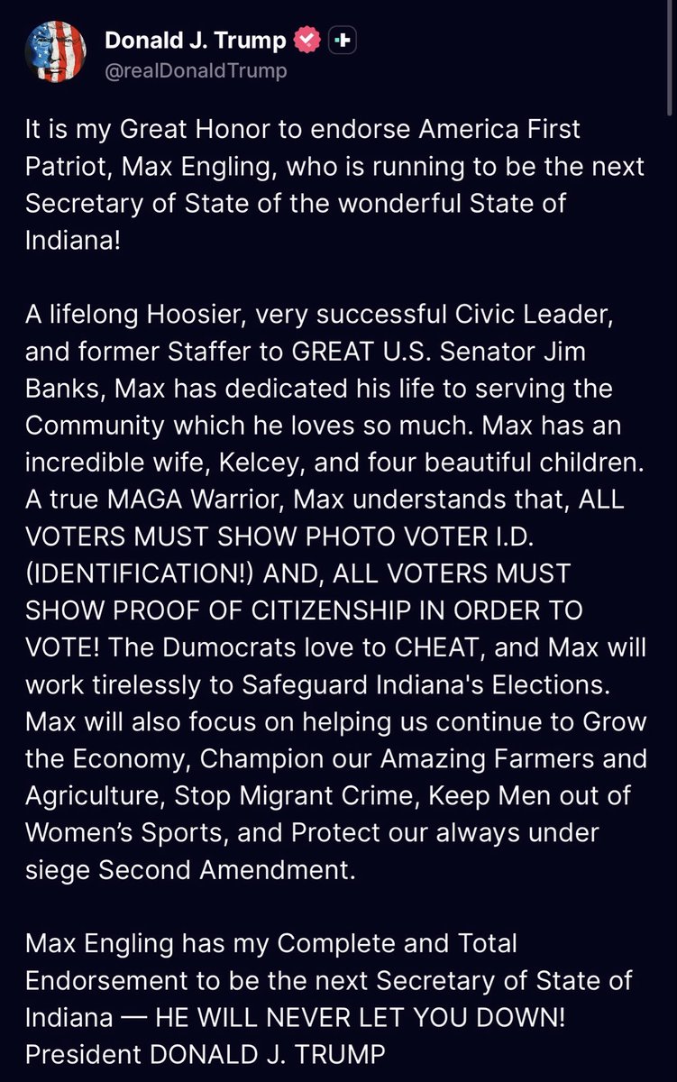 KevinHansberger's tweet photo. .@realDonaldTrump endorses @MaxForIndiana https://t.co/RRjvADJNWD