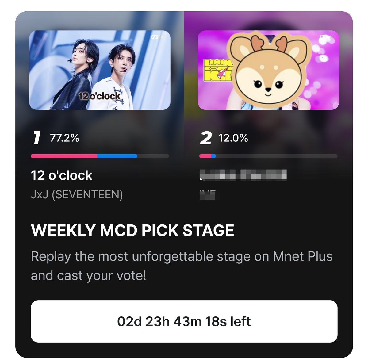 TeamJoshuaHong's tweet photo. [🗳 WEEKLY MCD STAGE PICK]

CARATDEUL! JOSHUSHUSHUS! JJONGJJONGIEFANS!

Weekly MCD stage pick is now open! 📣📣 Please vote for JxJ! Make sure to watch the performance too! 

🗓️ ~10/26  | 11:59 KST
🗳️ 5 votes per account/day 
✅Vote with multiple accounts
✅️Watch the performance on mnet app
🎯Top 1
🔗https://t.co/6nsH0fsLpL
Like and Watch the performance here:
🔗https://t.co/ybC3wvzgtx

#JxJ #정한X조슈아 #DREAMSCAPE #12oclock #세븐틴 @pledis_17
