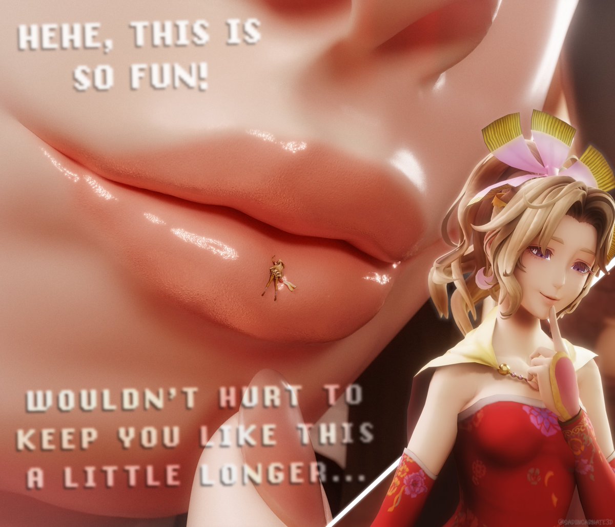 sadincarnate3D's tweet photo. Celes found herself a victim of Terra's Esper-amplified shrinking spell.

"An accidental misfire," the younger woman lazily claimed, as she prepared to make the most of her mite-sized companion.

[Comm for @BunBunGalore] https://t.co/u8WMoFWAVA